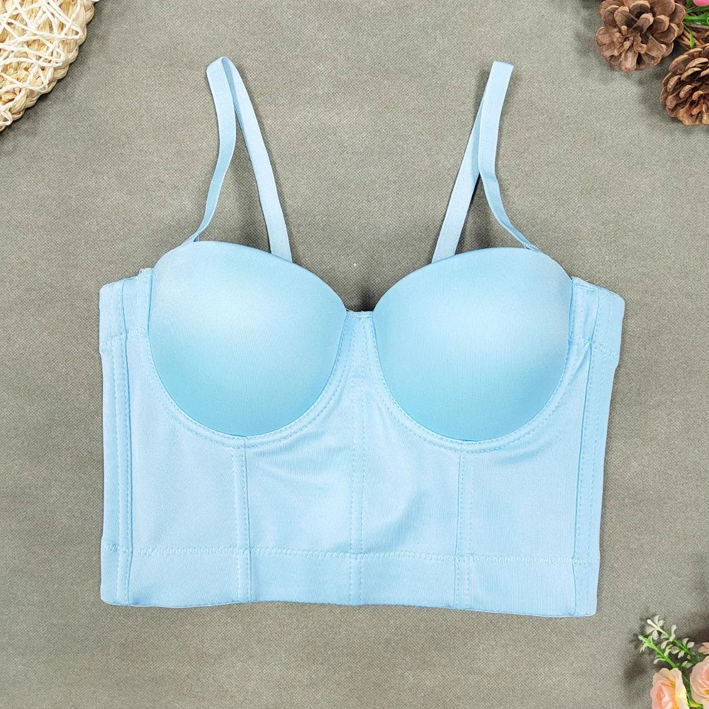 SXTHAENOO Summer 8 colors Fashion Mesh Push Up Bralet Women's Corset Simple Bustier Bra Night Club Party Sexy Cropped Top Vest