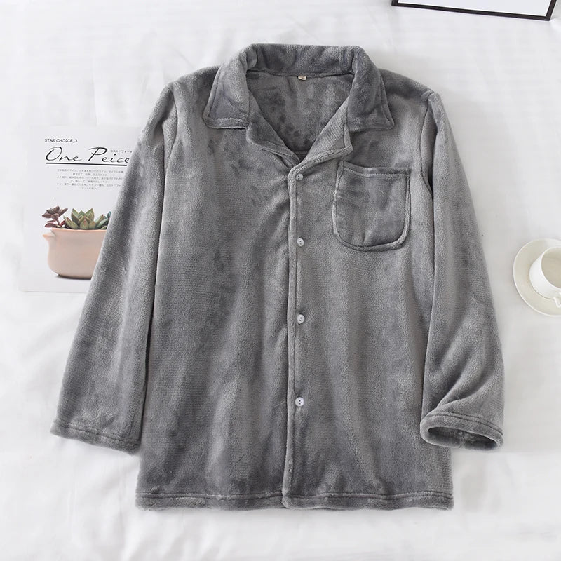 Men's Winter Thiened Long Sve Flannel Pajama Top Loose Comfortable Coral Fce Home Clothes Single Piece Nightirt