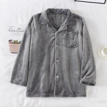 Men's Winter Thiened Long Sve Flannel Pajama Top Loose Comfortable Coral Fce Home Clothes Single Piece Nightirt