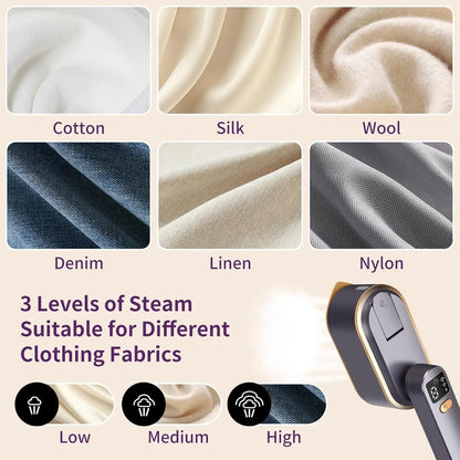 Portable Clothes Steam Iron 180° Rotatable Handle 3 Levels Handheld Garment Steamer 1200W Fast Heating 150ml Tank for Travel
