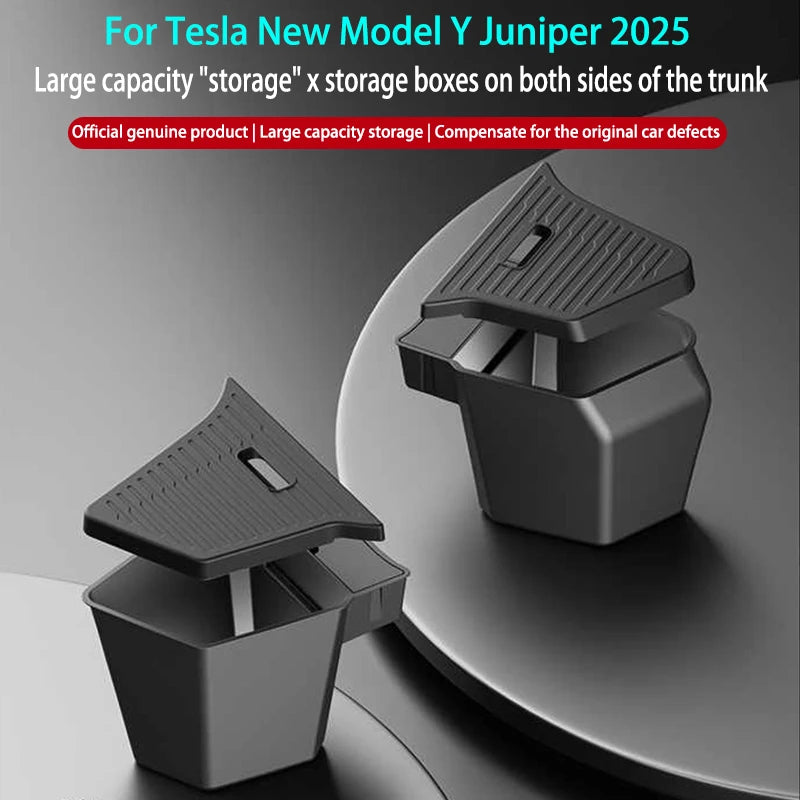 For Tesla Model Y Juniper 2026 2025 Trunk Side Storage Box Rear Trunk Organizer Flocking Mat Partition Anti-dirty Accessories