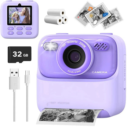 Upgrade Kids Camera Instant 1080P HD Dual Lens Selfie Digital Camera for Girls Boys Christmas Birthday Gifts Toys With 32G Print