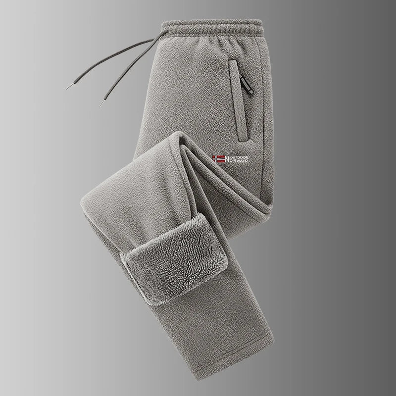Winter Men's Sweatpants Thick Warm Fleece Joggers Sportswear Zip Pockets Casual Loose Track Pants Cozy Outdoor Lounge Pants
