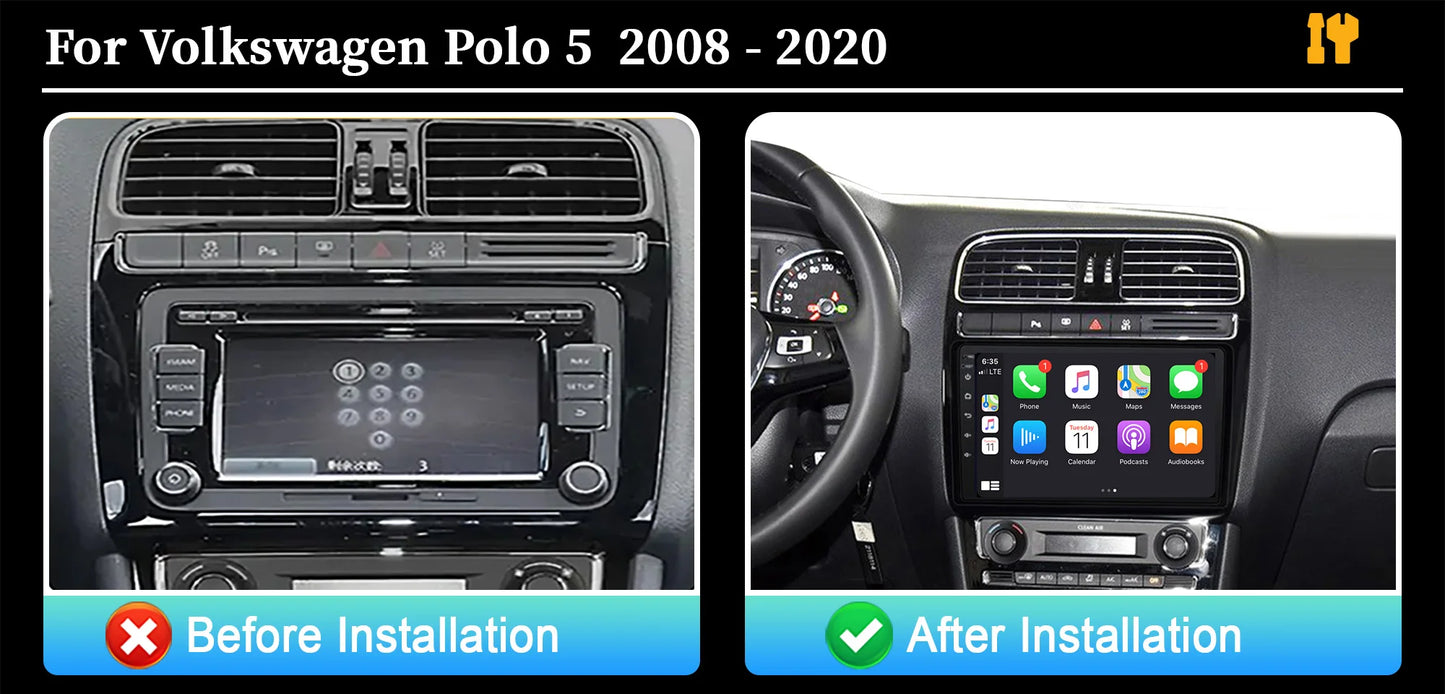 9" Car Radio For Volkswagen Polo 5 Sedan 2008-2020 Android 16 Wireless BT Carplay Multimedia Navigation Touch 2K QLED Screen