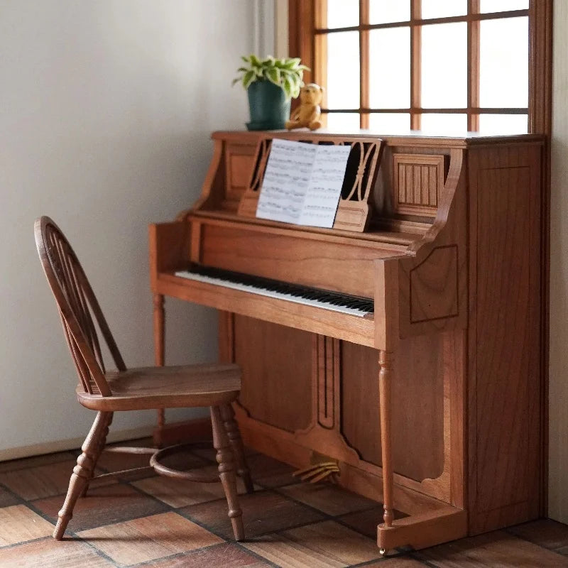 1/6 Doll House Model Furniture Accessories Solid Wood Upright Piano and Bench Set Bjd Ob11 Blyth Soldier Lol Miniatures Decor