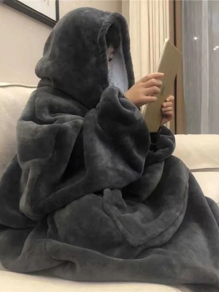 Thick Flannel Robe Couples Long Winter Pajamas Men Women Home Clothes Warm Blanket Style Sleepwear Youth Pure Color