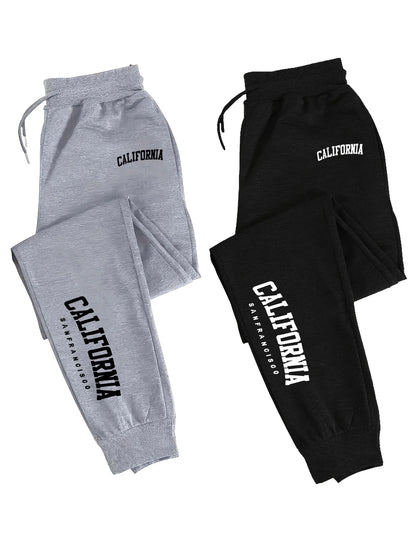 2 Pack Men's Print Polyester Joggers, Drawstring Waist, Wrinkle-Resistant, Breathable, Slim-Fit, Cuffed Hem, Ideal for S