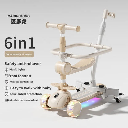 1-in-1 Kids Scooter, Foldable Ride-On Tricycle for Toddlers Ideal for developing children’s sense of balance