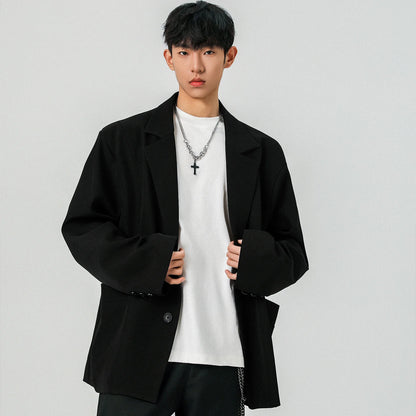 Mens Oversized Blazer Jacket Korean Streetwear Loose Fit Casual Suit Coat City Boy Spliced Outerwear Y2K Baggy Clothes K-Fashion