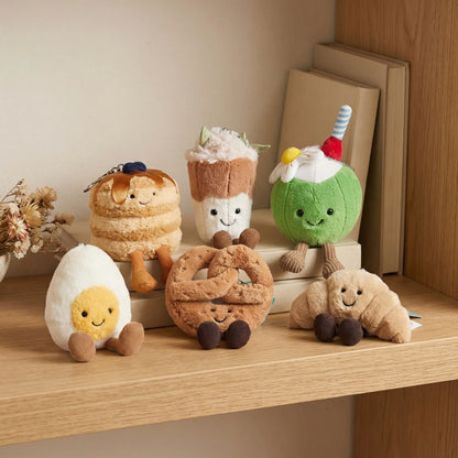 JC Kawaii Food Plush Pendant Coffee Cake Toys Soft Stuffed Food Shaped Fluffy Cuddly Gift for Kids Birthday Xmas Home Bag Decor