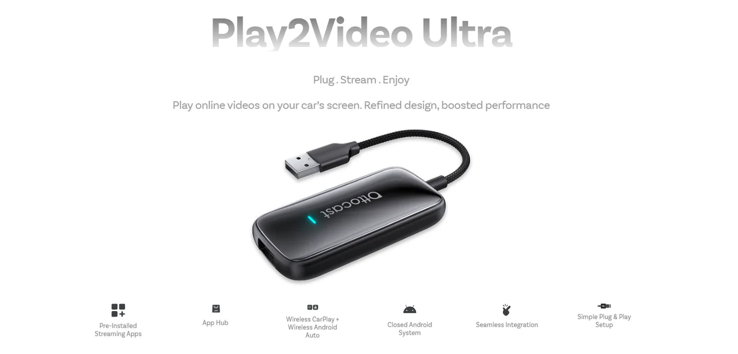 OTTOCAST Play2Video Ultra Wireless CarPlay AI BoxVideo Streaming forCar YouTube Netflix IPTV Plug&Play for Factory Wired CarPlay