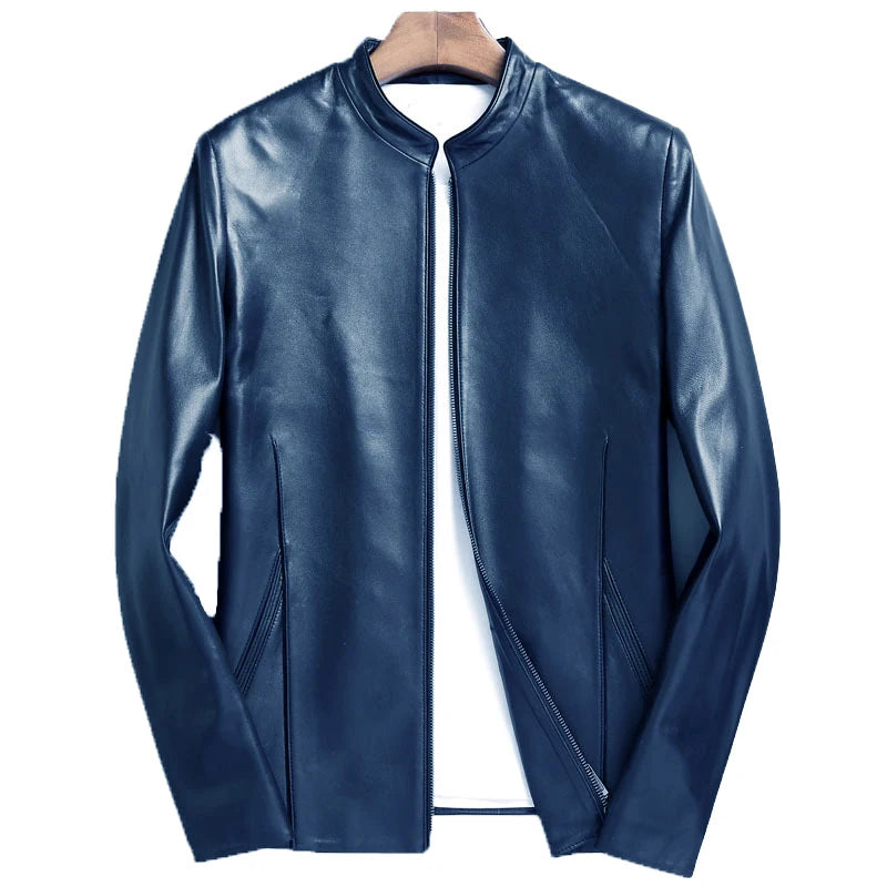 plus Size Men's Leather Jacket Stand Collar Genuine Sheepskin Coat Business Casual Style Autumn Wear Comfortable Fit Coat