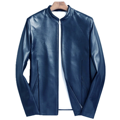 plus Size Men's Leather Jacket Stand Collar Genuine Sheepskin Coat Business Casual Style Autumn Wear Comfortable Fit Coat