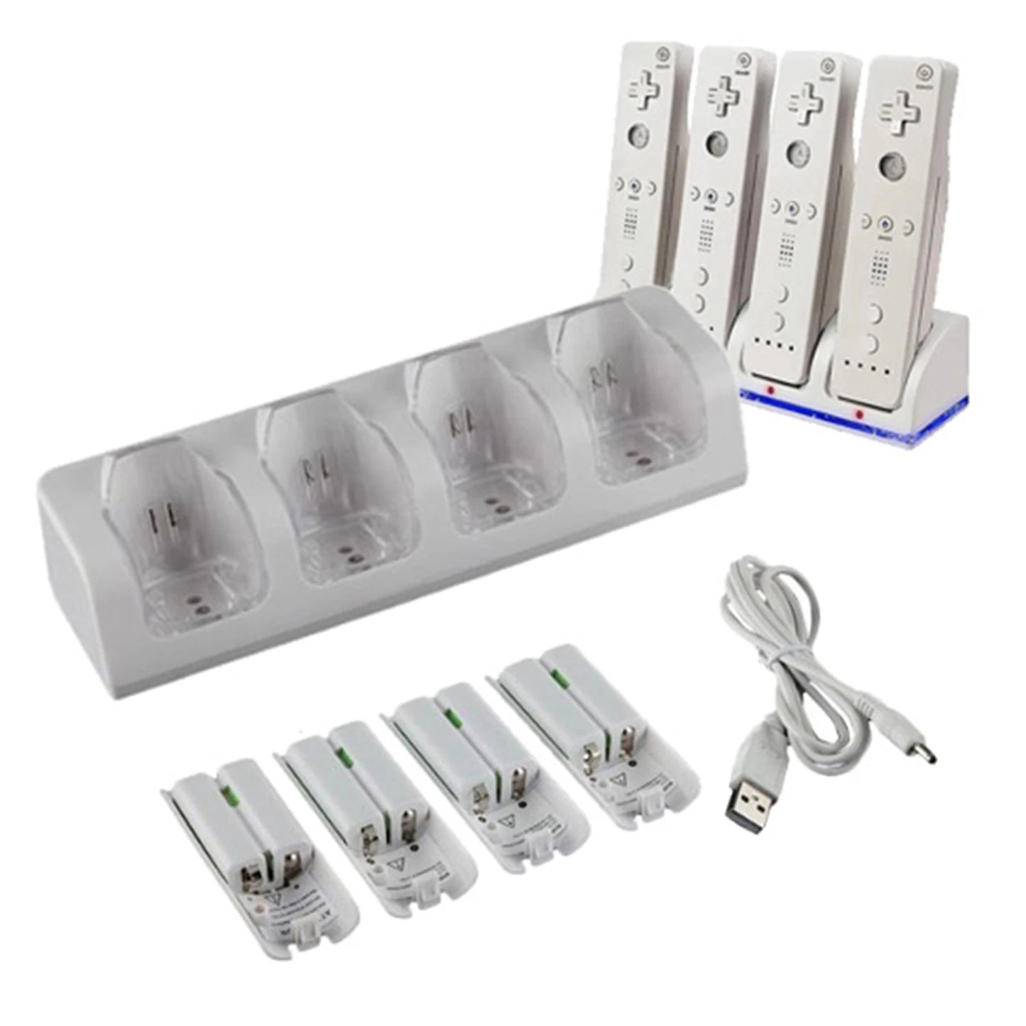 4Pcs 2800mAh Rechargeable Cells and Wii Cell Charge Dock Stand for Wii Remote Switch Accessory