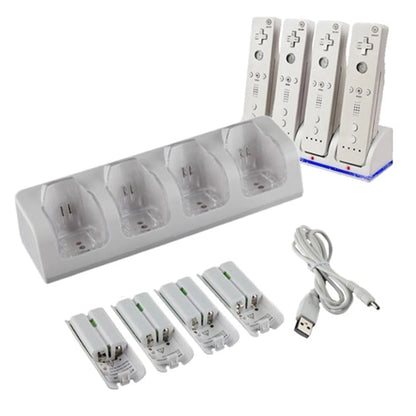 4Pcs 2800mAh Rechargeable Cells and Wii Cell Charge Dock Stand for Wii Remote Switch Accessory