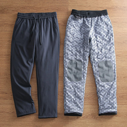 Men's Winter Outdoor Casual down Pants Elastic Waist Straight Leg Long Trousers Fashionable Warm Windproof Waterproof