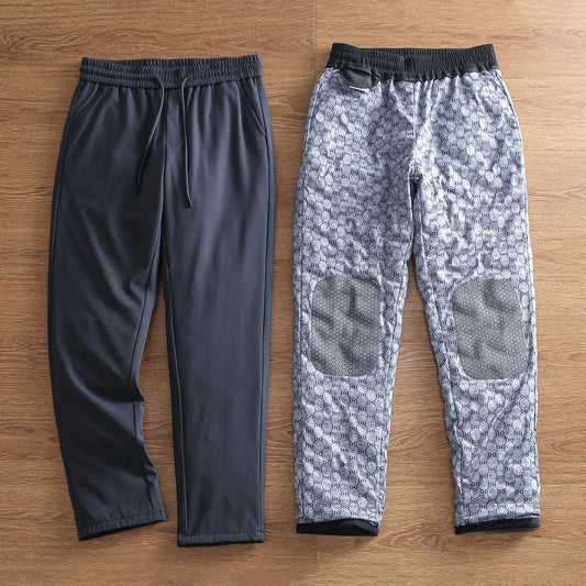 Men's Winter Outdoor Casual down Pants Elastic Waist Straight Leg Long Trousers Fashionable Warm Windproof Waterproof