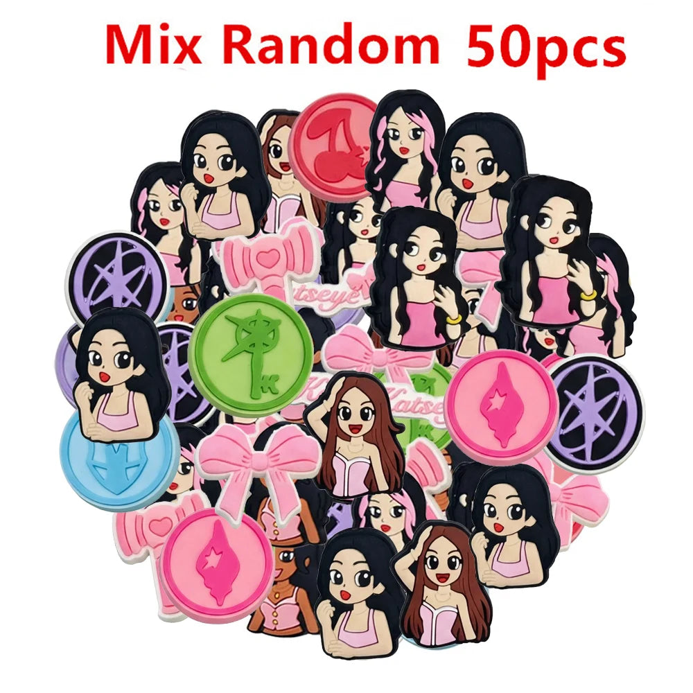 16-100pcs Katseye Musical Shoe Charms Cartoon Shoes Accessories Decoration Buckle Fit Slides Clog Sandal Wristbands