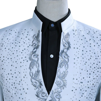 Mens Stamping Flower Suit Stand Collar Blazer Outfit Stage Performance Party Formal Wear