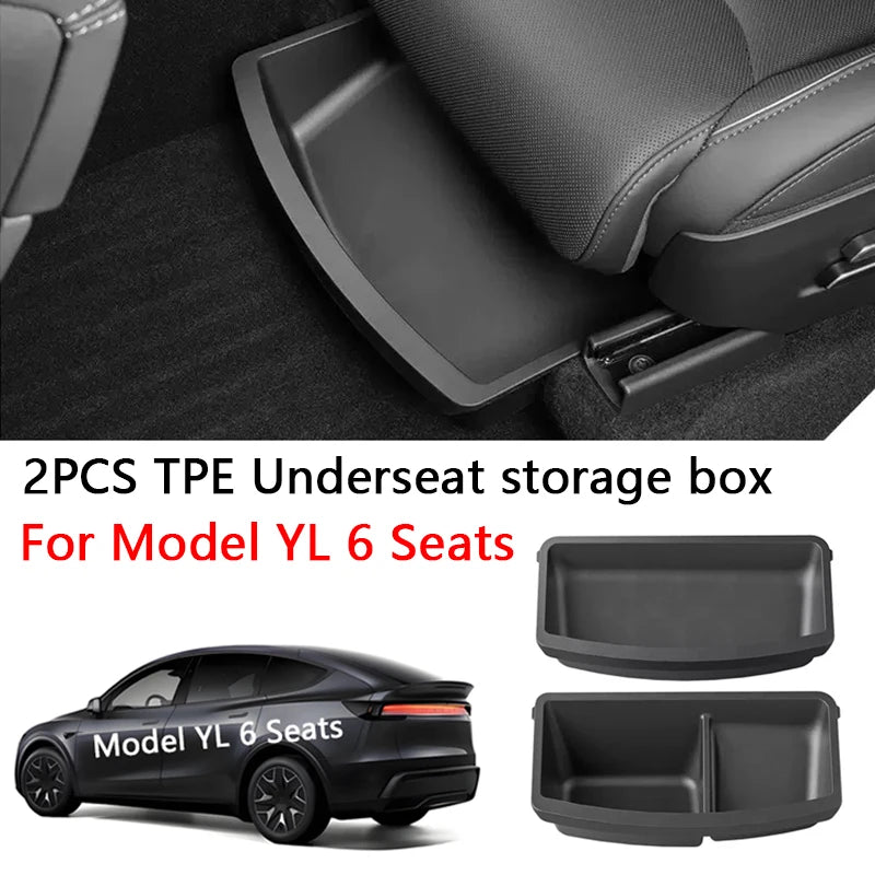 Under Seat Storage Box For Tesla Model YL 2025-2026 TPE Front Under Seat Organizer Trash Can Car Interior Accessories