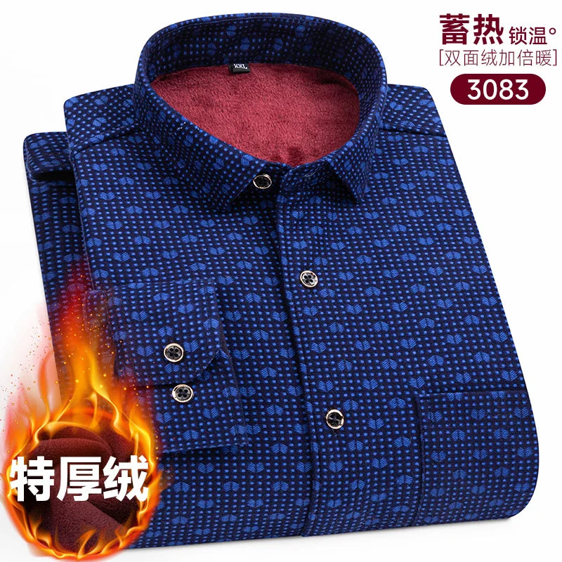 New Men's Long-Sleeved Shirt Thickened and Fleece Warm 8XL9XL Plus Size Autumn and Winter Casual No-Ironing Comfortable Top