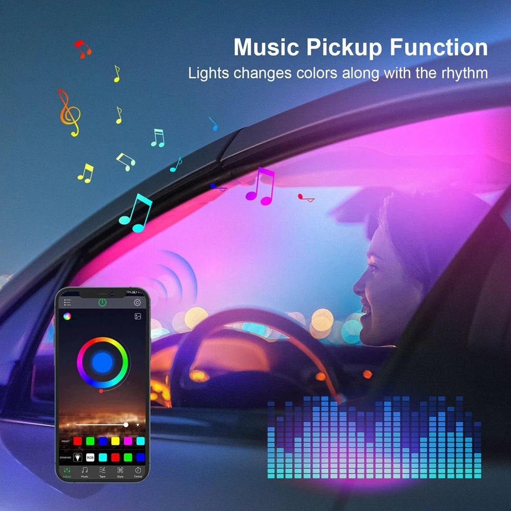Acrylic RGB Car Led Interior Light Strip with USB Ambient Light Flexible Atmosphere Lighting Sound APP Control Car Decoration