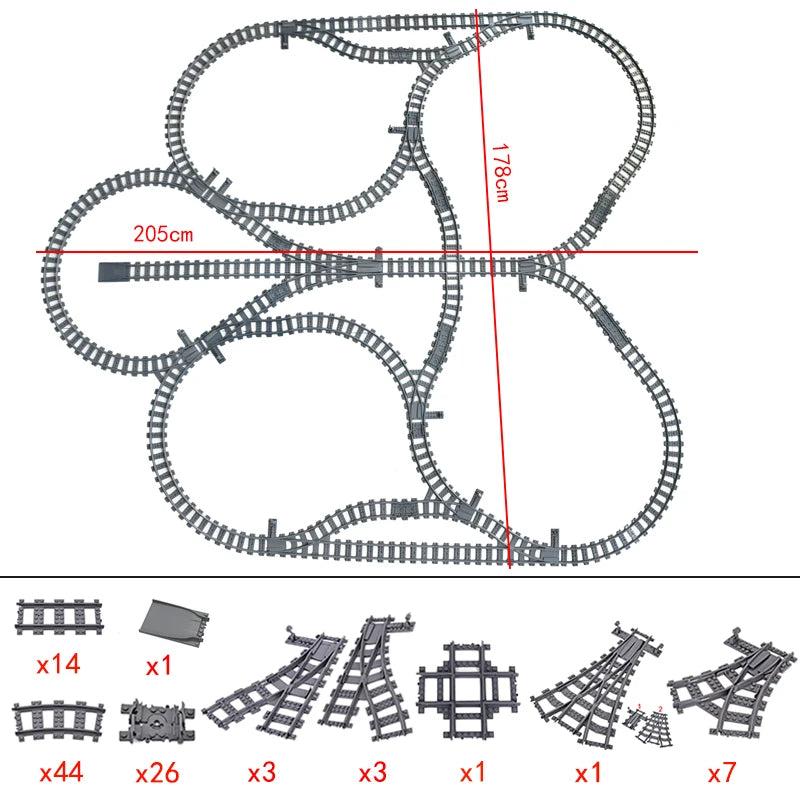 City Trains Flexible Tracks Forked Straight Curved Rails Switch Building Block Bricks High-Tech Creative Toys for kids gifts