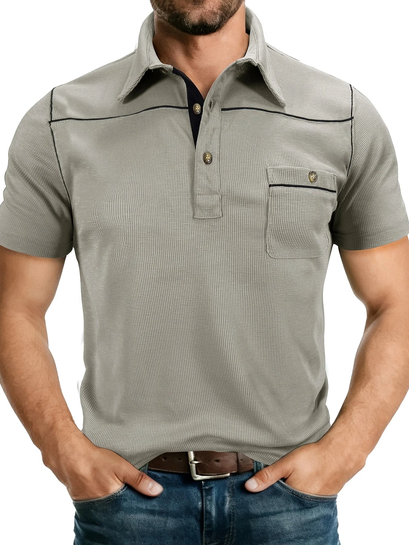 Plus Size Men's Polo Shirt 2026 Summer Fashion Vacation Casual Collared Solid Color Henley T-Shirt Pullover Top