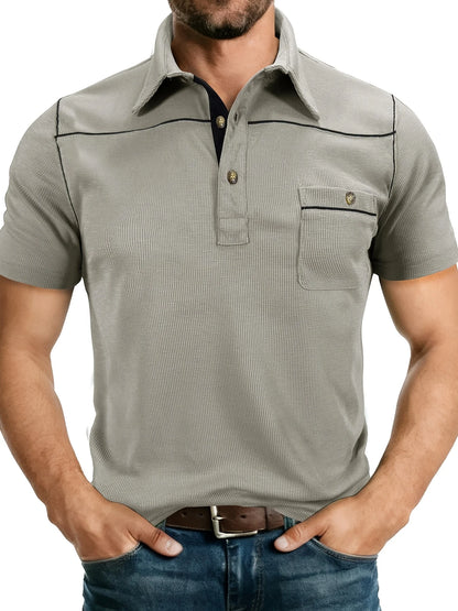 Plus Size Men's Polo Shirt 2026 Summer Fashion Vacation Casual Collared Solid Color Henley T-Shirt Pullover Top