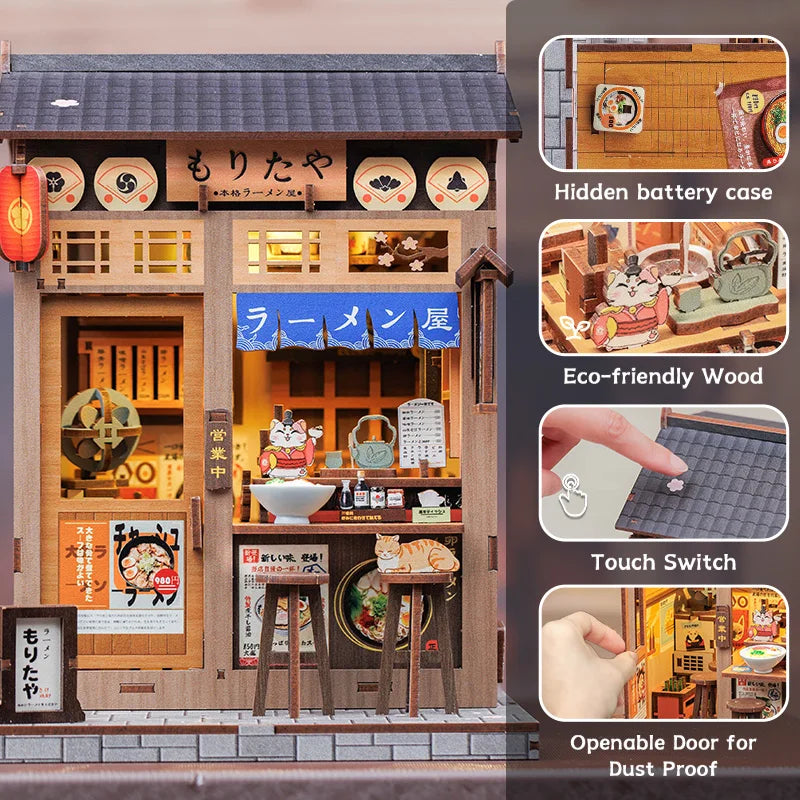 CUTEBEE Book Nook Kit DIY Doll House with LED Light Bookshelf Insert Amazing Gift for Child Morita-Ya Japanese Style