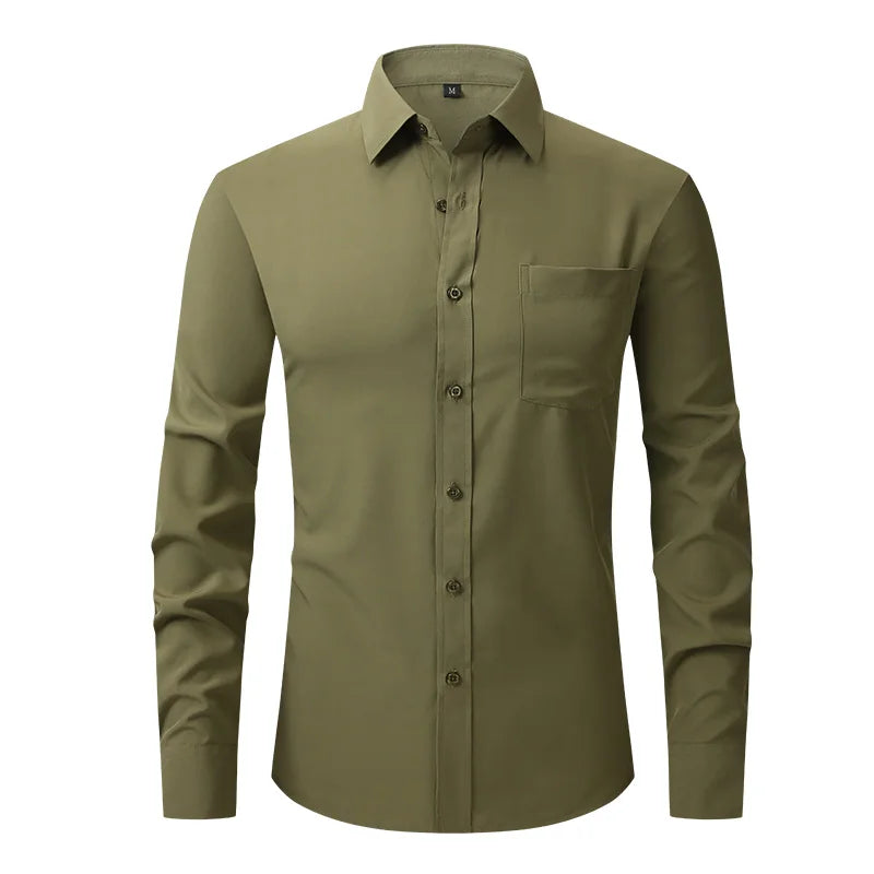 Fashion Business Casual shirt Men's slim long sleeve shirt solid color business social non-ironing anti-wrinkle American code