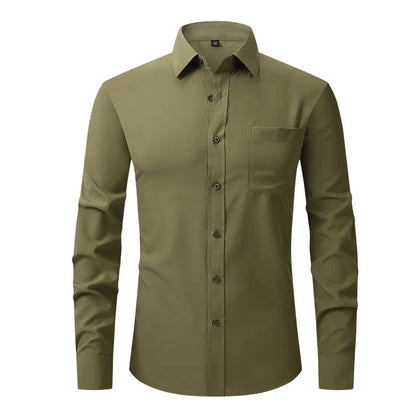 Fashion Business Casual shirt Men's slim long sleeve shirt solid color business social non-ironing anti-wrinkle American code