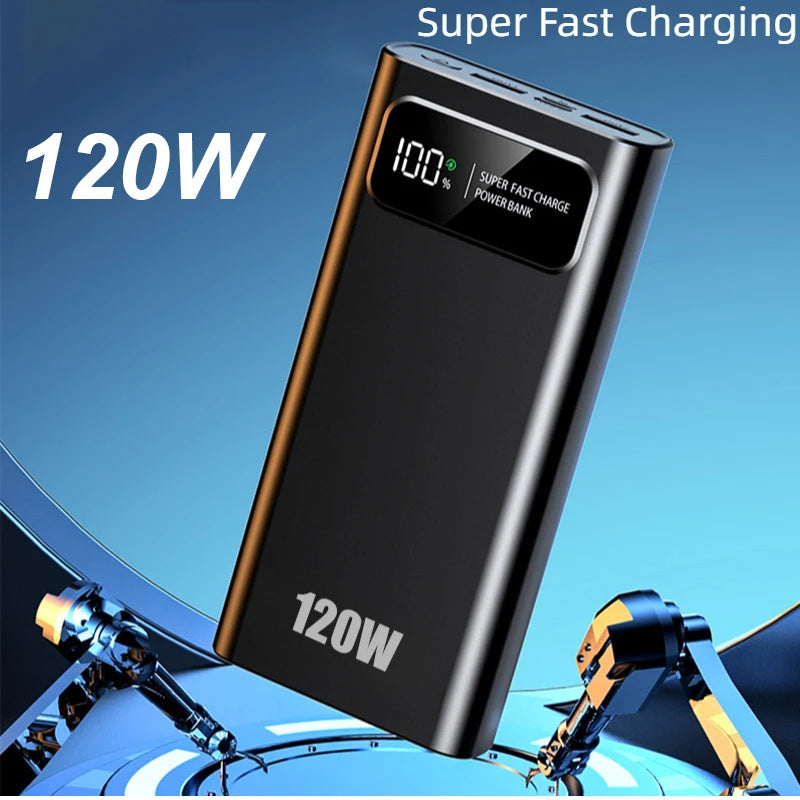 200000mAh Ultra Capacity 120W Super Fast Charging LED Digital Display Mobile PowerBank Portable External Battery For IPhone