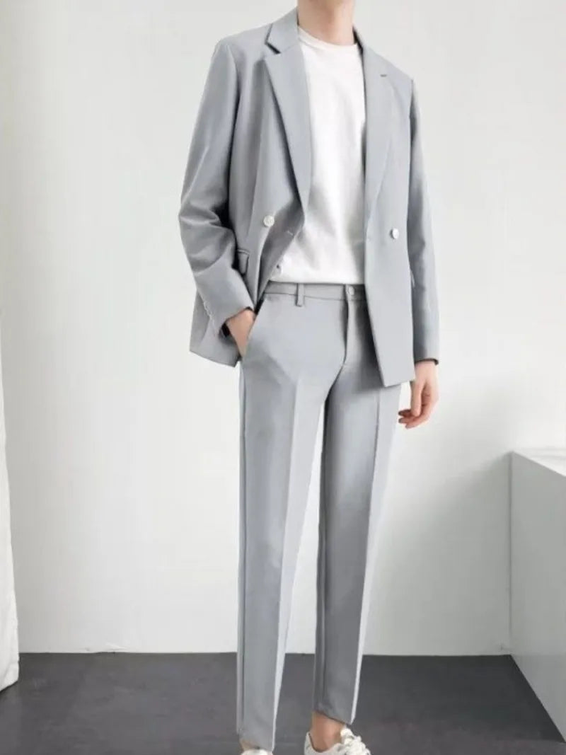 Trendy Korean Style Men Blazer Suit Set Loose Casual Spring Autumn New Cool Stylish Outfit