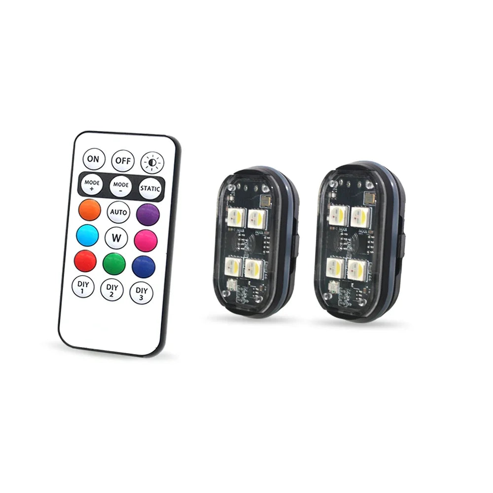 2/4pcs Wireless LED Strobe Lights Car Decor Atmosphere Light, 8 Colors Rechargeable Led Lights Anti-Collision LED Warning Light