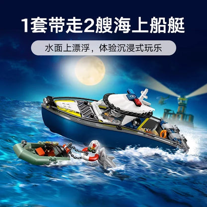 Compatible Brick Sets City Series 60456 Police Boat Building Blocks Police patrol boat chase Floating Sea Toys Gifts