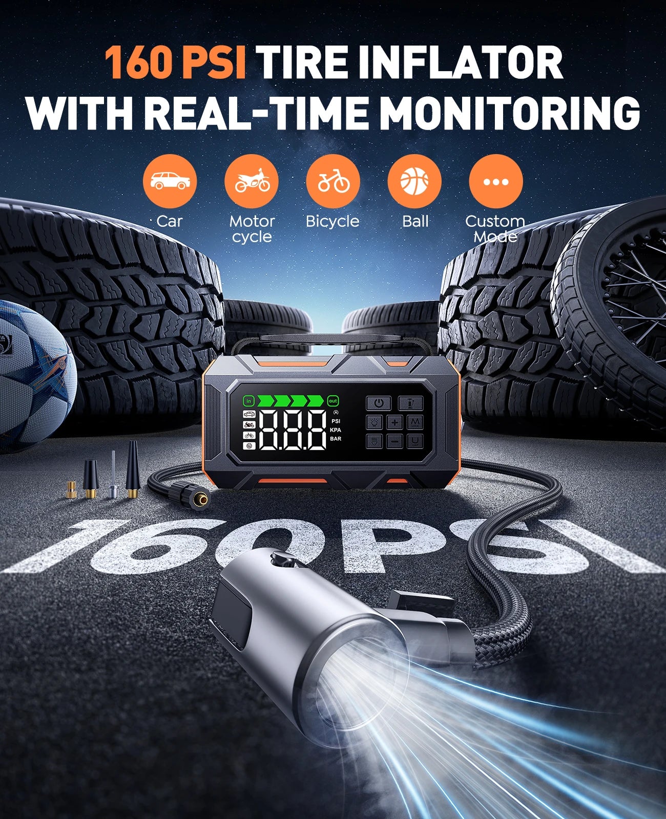 BUTURE 6-in-1 Car Jump Starter Repair Tools Air Compressor 160PSI 26800mAh Starting Device Portable Car Roadside Emergency Kit
