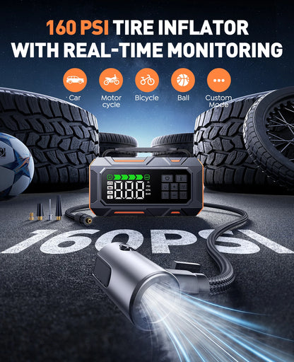 BUTURE 6-in-1 Car Jump Starter Repair Tools Air Compressor 160PSI 26800mAh Starting Device Portable Car Roadside Emergency Kit