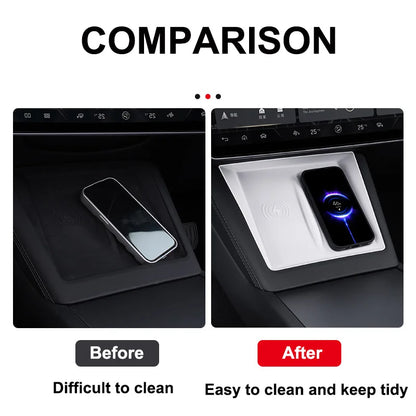 For Tesla Model Y Juniper 2025 Accessories Under-Screen Storage Organizer Box Center Console Screen Protect Trim Charge Pad Mat