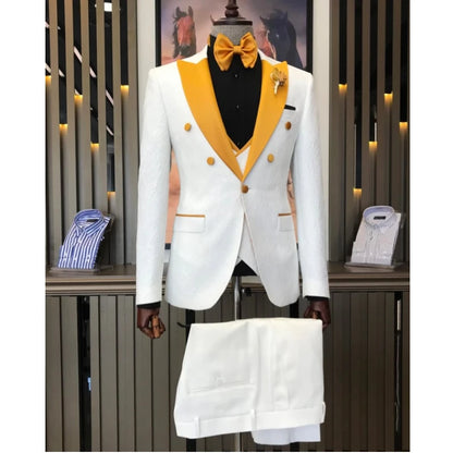 Floral Wedding Suits for Men Double Breasted Jacket with Vest Pants 3 Pieces Peak Lapel Groom Tuxedo Male Fashion Suit