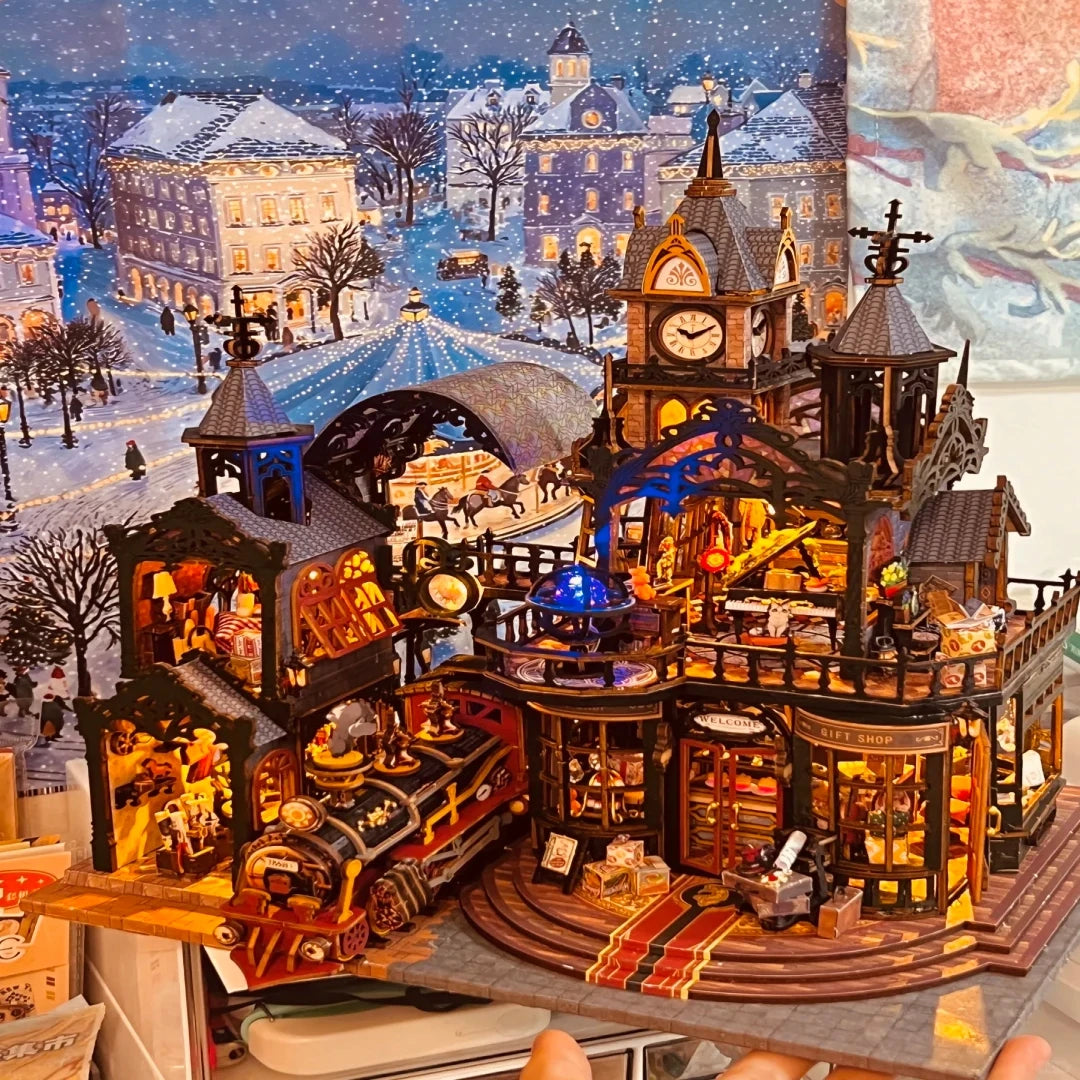 DIY Wooden Miniature Building Kits Rail-track Secluded City Doll Houses with Furniture Casa Magic Dollhouses for Friends Gifts