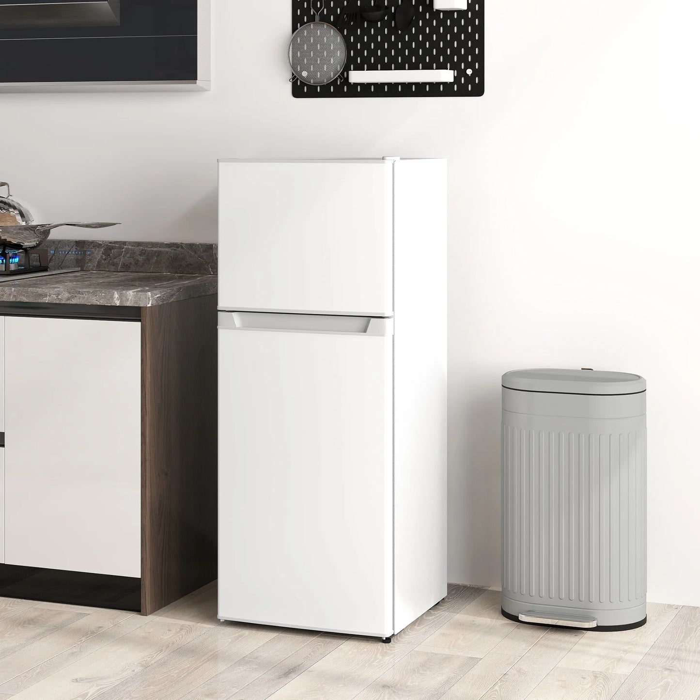 Small Fridge with Freezer, 4 Cu Ft Refrigerator with Reversible Doors, White