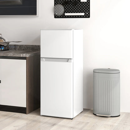 Small Fridge with Freezer, 4 Cu Ft Refrigerator with Reversible Doors, White