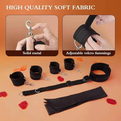 BDSM Bondage Restraint Kit for Couples – Adjustable Neck Collar & Wrist Cuffs Set (SM Sex Toys for Women & Men)