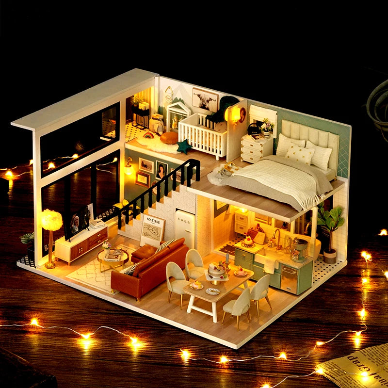 Handmade Doll House Kit Wooden 3D Puzzle Mini DollHouse Assembly Building With Furniture Kits Toys For Xmas Birthday Gifts