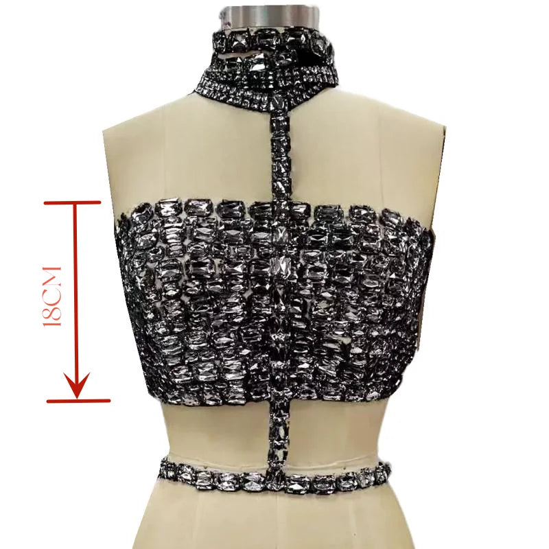 High Quality Stylish Item Super Shining Diamonds Fashionable Neck Chain Short Strapless Top Hot Sexy Woman Fashion Party Outfit