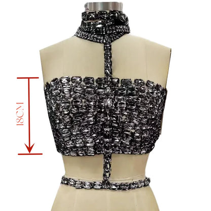 High Quality Stylish Item Super Shining Diamonds Fashionable Neck Chain Short Strapless Top Hot Sexy Woman Fashion Party Outfit