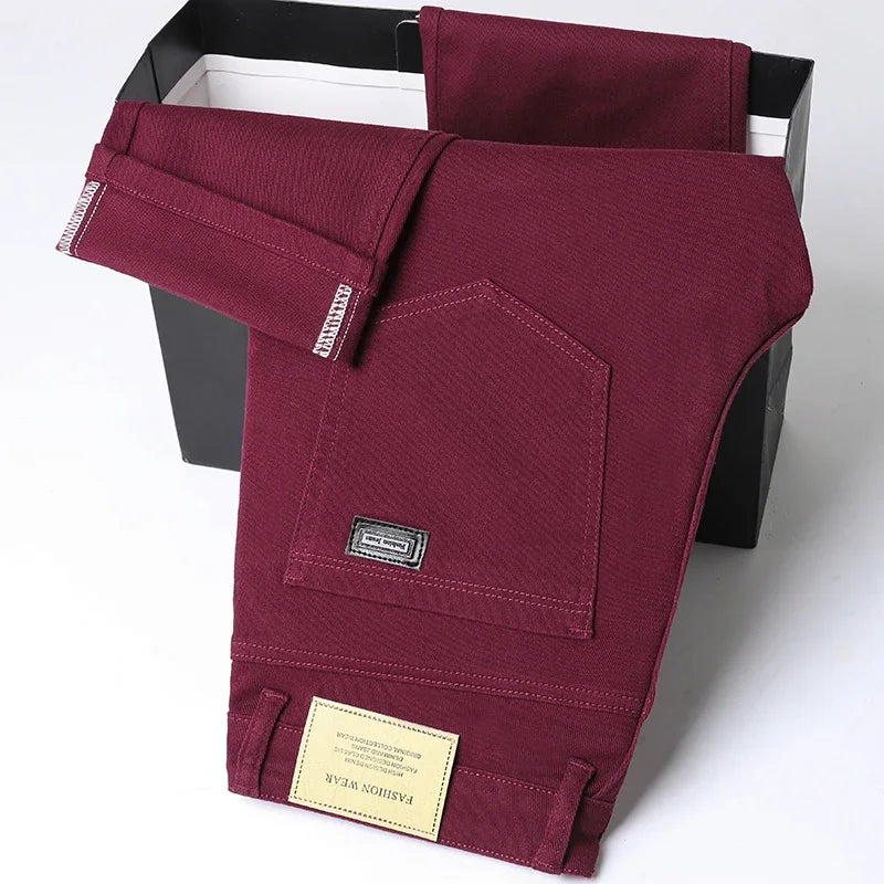 White Cotton Jeans Men's Elastic Soft Comfortable Business Casual Trousers Fashion Korean Fit Straight Spring Autumn Denim Pants