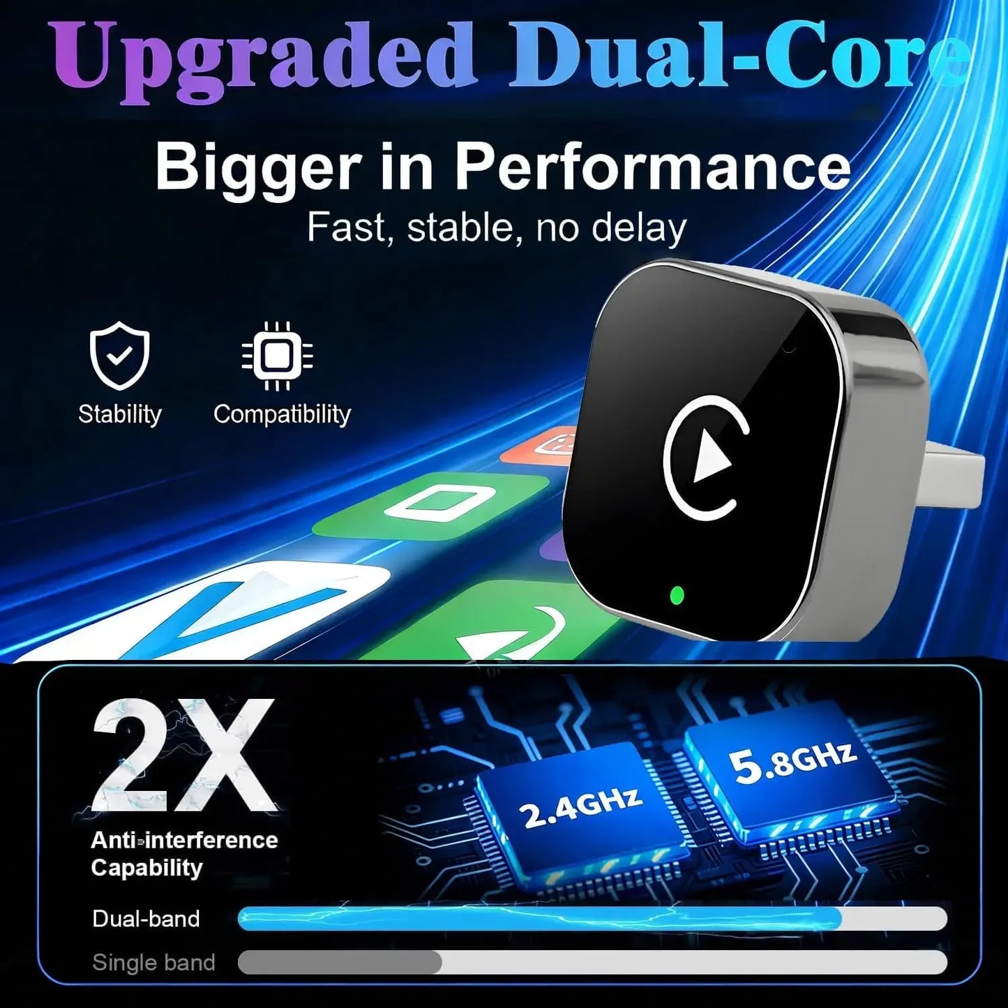 2026 Wireless CarPlay Adapter for iPhone - No Audio Lag, Auto-Connect - Convert Factory Wired to Wireless CarPlay - Bluetooth 5.