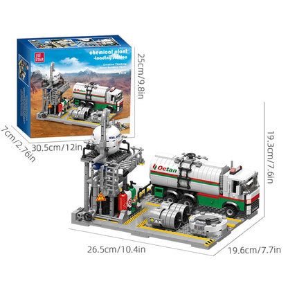 City Street View Building Blocks Natural Gas Storage Center Laboratory Transport Station 3 In 1 Assembly Model Bricks Adult Gift